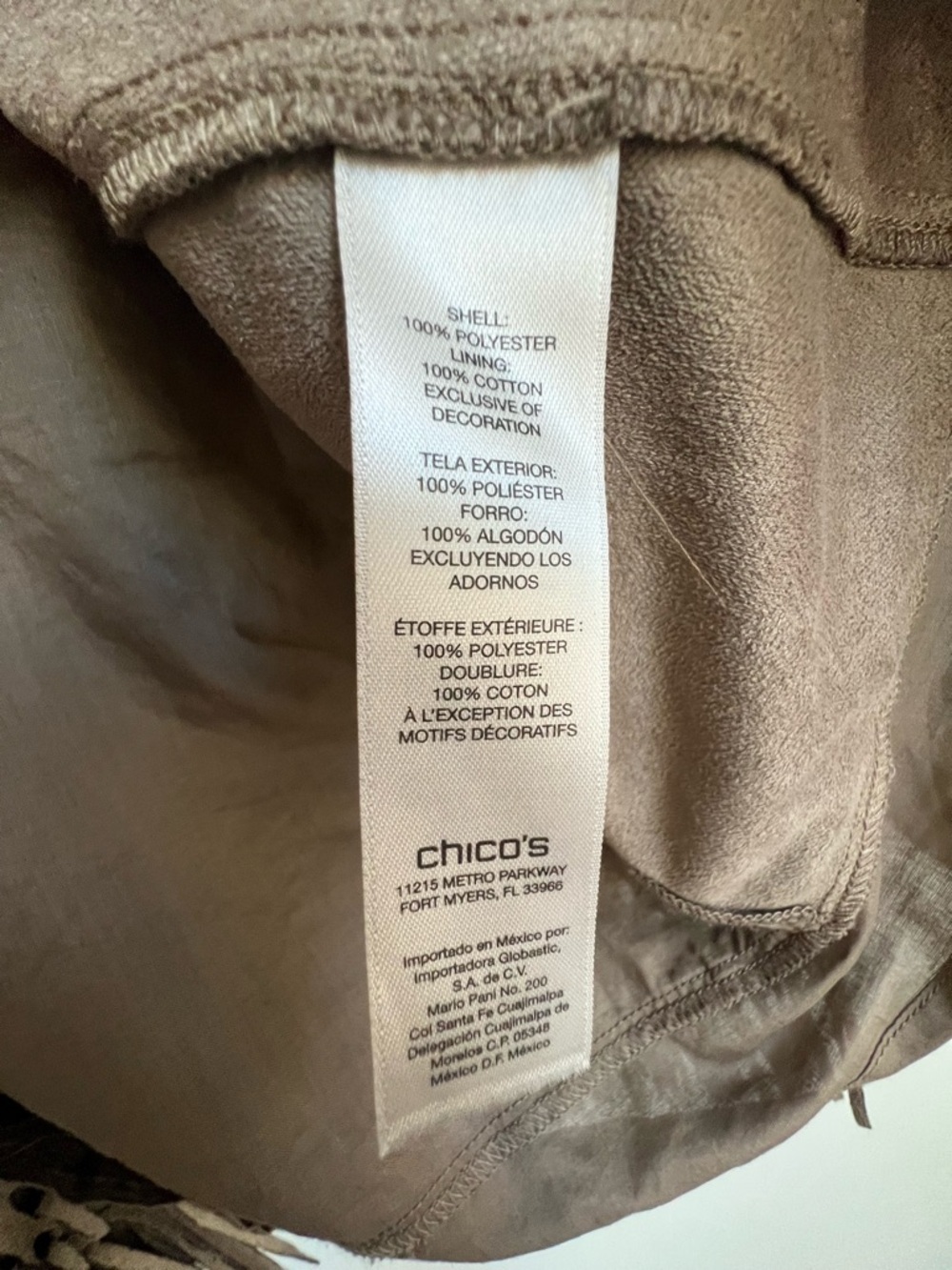 Chicos Jacket 1 US Medium Tan Faux Suede Lattice Fringe Cowgirl Boho Western - Picture 7 of 12